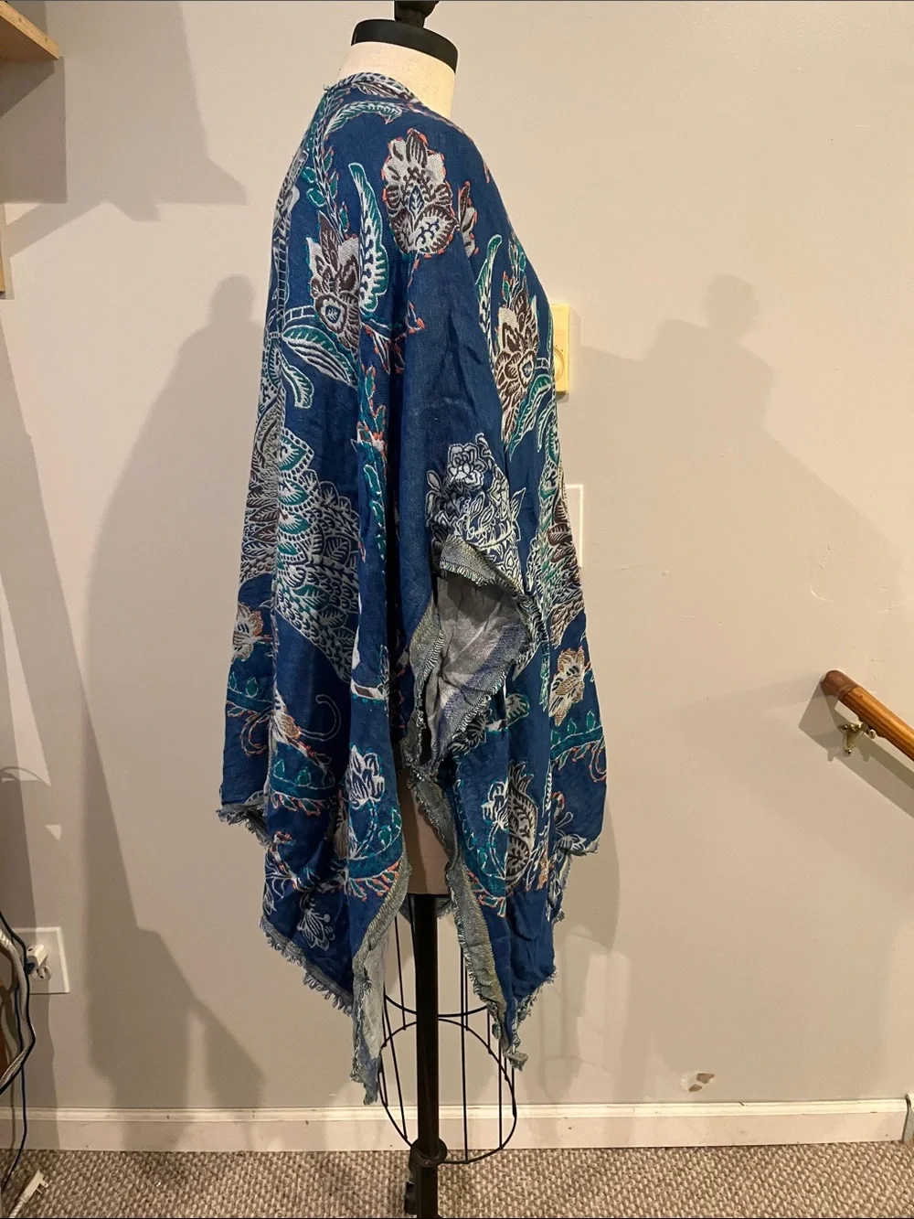 Reversible kimono caftan woven blue paisley one size